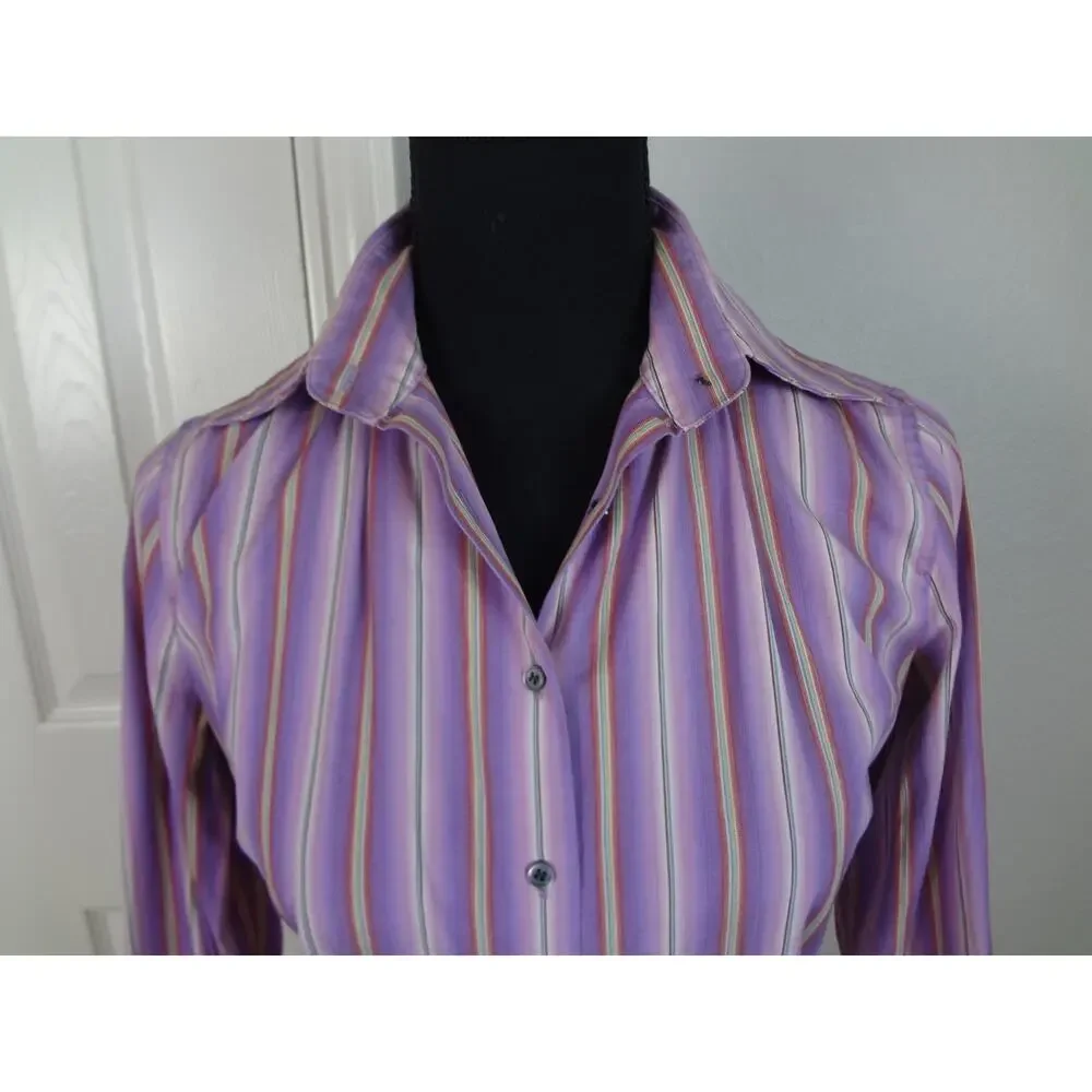 Vintage 90s Y2K Express Purple Pink Striped Button Down Top Womens 2 Work Cotton